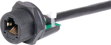 8P8C RJ45 Screw-On Fem. Chassis with Fly Lead IP67 Waterproof Supplied with 200mm fly lead fitted with RJ45 modular plug.
