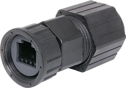 A standard 8P8C RJ45 plug fits inside this waterproof line plug housing. 
