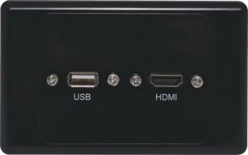 HDMI USB A Black Wallplate with Flyleads Latest HDMI high speed with Ethernet (1.4) connection. Rear is fitted with 150mm fly leads and HDMI and USB type A socket for easy connection. Supplied with two facia covers to suit your decor.