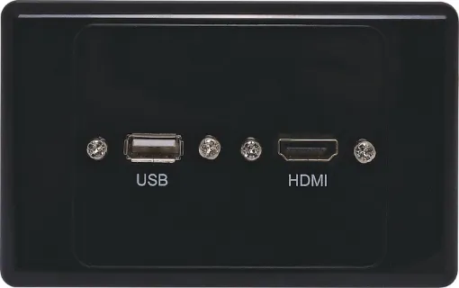 Latest HDMI high speed with Ethernet (1.4) connection. Rear is fitted with 150mm fly leads and HDMI and USB type A socket for easy connection. Supplied with two facia covers to suit your decor.