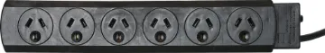6 Way Mains Power Board Black All feature 10A overload circuit breaker and 0.9m lead. Black.
