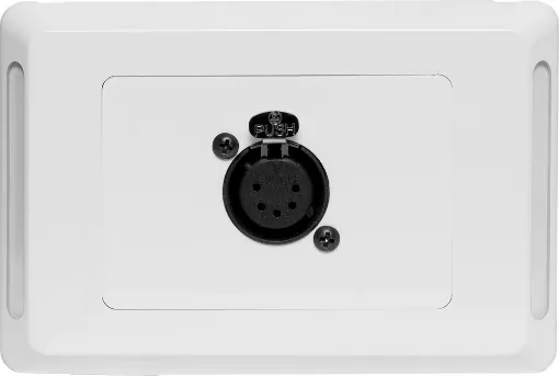 5pin XLR microphone connector mounted horizontally on a Clipsal pro wall plate. &quotOne-Shot&quot version with screw terminal connections for quick and easy connection on site.