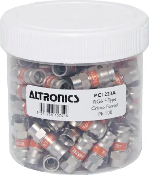 RG6 Coaxial Compression Crimp F Type (Foxtel) Jar 100pcs Cable entry 8mm. Tradesman Jar of 100 pieces
Foxtel Approved (F30574)