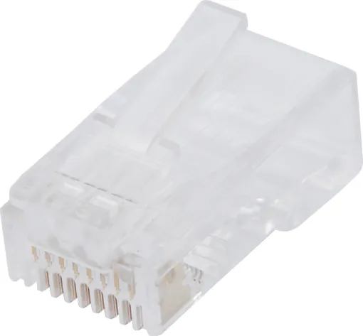 Unique through hole (open-pass) design for quick, easy termination. 
Cat6 8P8C male connector suits solid core cable.
Jar of 100pcs
