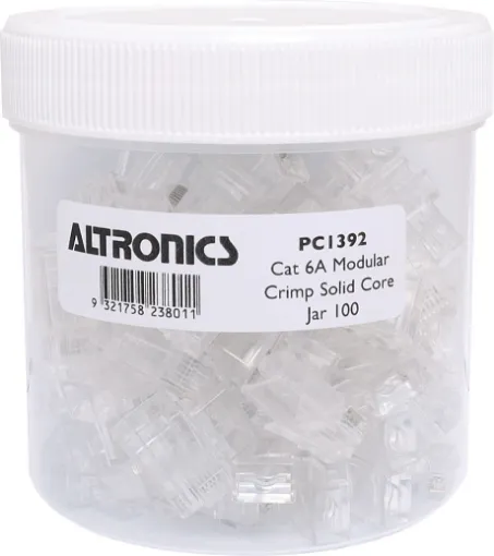 8P8C. Cat6 RJ45 suit round solid core shielded (STP) cable.
Unique through hole design for easy quick termination. Jar of 100pcs.