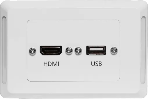 HDMI and USB type A connections fitted to a Clipsal Pro Series wall plate which has been specifically designed for commercial building installations. Rear is fitted with 150mm fly leads with HDMI and USB type A socket for easy connection.