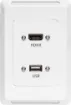HDMI and USB type A connections fitted to a Clipsal Pro Series wall plate which has been specifically designed for commercial building installations. Rear is fitted with 150mm fly leads with HDMI and USB type A socket for easy connection.