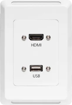 HDMI USB A Vertical Wallplate With Flyleads - Clipsal Pro HDMI and USB type A connections fitted to a Clipsal Pro Series wall plate which has been specifically designed for commercial building installations. Rear is fitted with 150mm fly leads with HDMI and USB type A socket for easy connection.