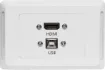 HDMI and USB type B connections fitted to a Clipsal Pro Series wall plate which has been specifically designed for commercial building installations. Rear is fitted with 150mm fly leads with HDMI and USB type A socket for easy connection.