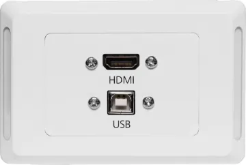 USB B HDMI Wallplate With Socket Flyleads - Clipsal Pro HDMI and USB type B connections fitted to a Clipsal Pro Series wall plate which has been specifically designed for commercial building installations. Rear is fitted with 150mm fly leads with HDMI and USB type A socket for easy connection.