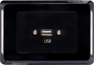 USB A Horizontal Wallplate With Flyleads Black - Clipsal Pro USB type A connections fitted to a Clipsal Pro Series wall plate which has been specifically designed for commercial building installations. Rear is fitted with 150mm fly lead with a USB type A socket for easy connection.