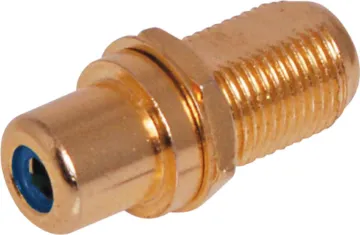 Blue RCA to F type Gold Chassis Mount Connector Blue RCA to F Type panel mount connector. Gold plated connections.