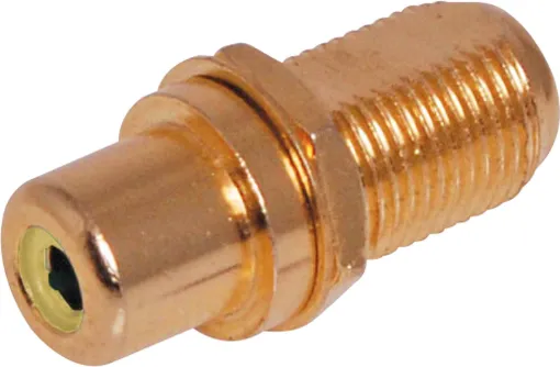 Yellow RCA to F Type panel mount connector. Gold plated connections.