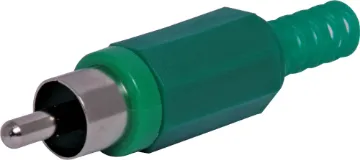 Green Male Line Plastic RCA Plastic RCA line connector with strain relief. Maximum cable entry size 5mm Ø. Green.