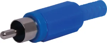 Blue Male Line Plastic RCA Plastic RCA line connector with strain relief. Maximum cable entry size 5mm Ø. Blue