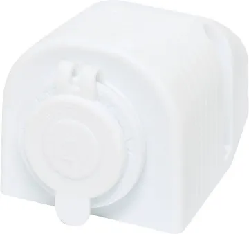 12VDC Surface Mount Female White Car Accessory Socket A surface mount socket with rubber cap to prevent dust buildup.