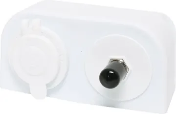 12VDC Female And F Type Connection White Car Accessory Socket A compact dual car accessory socket and F type aerial connection