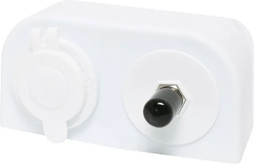A compact dual car accessory socket and F type aerial connection