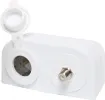 A compact dual car accessory socket and F type aerial connection
