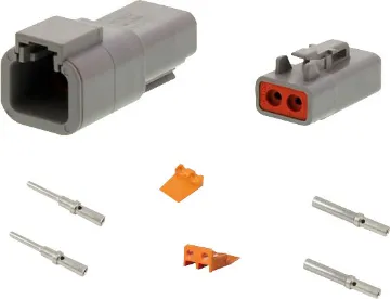 DTP2-1 2-pin 12AWG Weatherproof Connector Kit Pluggable connectors for automotive and industrial wiring. DTP2-1, genuine Deutsch brand.