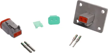 DT2-1-L012 2-pin 13A IP68 Weatherproof Flange Mount Connector World famous Deutsch weatherproof IP68 flange mount connectors for automotive and industrial wiring.  DT2-1-L012. Genuine Deutsch brand.