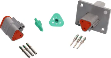 DT3-1-L012 3-pin 13A IP68 Weatherproof Flange Mount Connector World famous Deutsch weatherproof IP68 flange mount connectors for automotive and industrial wiring.  DT3-1-L012. Genuine Deutsch brand.