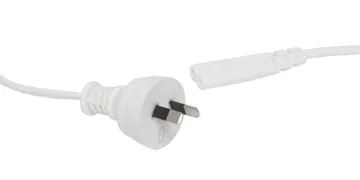 1.8m Figure 8 C7 2.5A 2 Pin White Appliance Mains Power Cable White mains appliance power cable. 2.5A 2 Pin to Figure 8 plug 1.8m. Energy Authority approved.