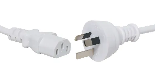 White mains appliance power cable. IEC Female to 3 Pin 2m. Energy authority approved