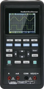 40MHz LCD Handheld Oscilloscope Digital Multimeter The ultimate field testing accessory combining an digital storage oscilloscope and digital multimeter. It features 2 channels with real time sampling modes of 125MSa/s per channel (or 250MSa/s when used in single channel mode). 64K colour screen provides a clear view.