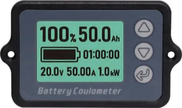 Flush Mount 350A Coulometer With Shunt A compact backlit battery "fuel gauge" with high precision current measurement.