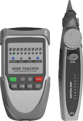 Combines the functionality of a cable tracer and network cable tester in one convenient unit. The main unit can be connected to an unidentified pair which injects an audible signal down the line.