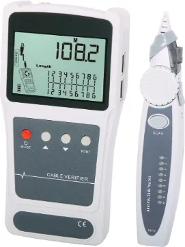 Network and Coaxial Cable Length Tester With Probe This compact handheld cable verifier features a USB rechargeable lithiumion battery for easy recharge on the go. It verifies the length and integrity of coaxial and UTP data/telephone cabling. It's wiremap system detects short circuits, split pairs and cable length up to 350m.