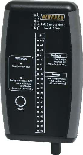 Essential for all installers setting up and commissioning hearing
induction loop amplifier systems. It is ideally used in conjunction with the Redback® Q 2014 1kHz tone generator allowing
an installer to test the signal generated in the actual ‘loop’ of the system.