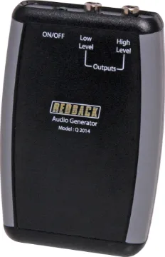 Handheld 1KHz Audio Signal Generator Compact and portable, this handheld battery powered 1KHz tone generator has been designed to test PA systems and in particular hearing loop induction sound systems. The unit produces a 1KHz tone which is fed into the input of the amplifier under test. Two output levels are provided, 100mV and 1V. Includes 9V battery. Size: 79W x 117H x 24Dmm.