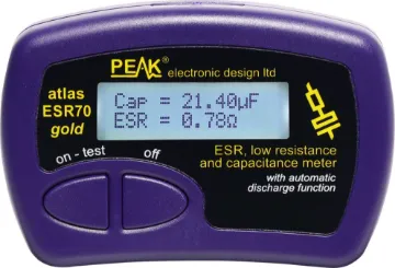 ESR PLUS Capacitor Analyser Measuring a capacitor's ESR (equivalent series resistance) is a great indicator of capacitor condition. The Atlas ESR offers instant results. Just connect the probes and press test - no need to worry about polarity! You can even use the Atlas ESR in circu