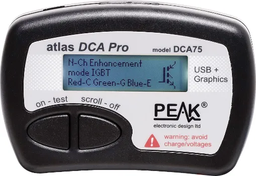Our all new Peak Advanced Semiconductor Analyser will	
Automatically identify part type (eg, Transistor, JFET, IGBT, Regulator, Zener, Diodes, etc).  Automatically identify pinout (connect any way round). 
