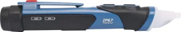 Non Contact IP67 AC Test Probe & LED Torch A trade quality waterproof non contact detector designed for AC detection. It detects live AC voltages from 100V to 1000V (50-60Hz), plus a low voltage range for 12V to 100V AC. Easy operation allows detection of live wires without contact. Whenever AC is detected at a power point, sheathed or bare ended cable, the tester will light up red.