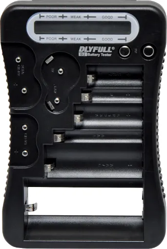 Allows quick voltage testing on consumer battery cells, including rechargeable cells. Suitable for use with AAA, AA, C, D, 9V, CR123A, CR2, CRV3, 2CR5, CR-P2. 