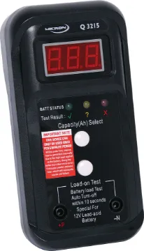 Lead Acid 12V Battery Tester Provides a quick and easy verification of battery condition for 12 Volt sealed lead acid  (SLA), wet cells, gel cell and AGM batteries. Once the croc clip test leads are connected, battery capacity can be selected (between 5Ah and 80Ah) and a 20A te