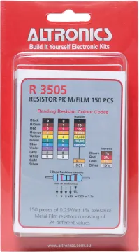 Assorted 0.25W Metal Film 1% Resistors 150 Piece Pk  All computer selected values, i.e. you get more of the most used values and less of the least common.