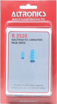 Assorted RB Electrolytic Capacitors 55Pcs All computer selected values, i.e. you get more of the most used values and less of the least common.
