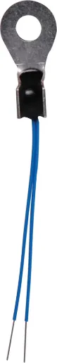 NTC type. As temperature increases, the resistance of the thermistor decreases. Commonly used in audio amplifiers to prevent thermal runaway. Epoxy encapsulated lug with M3 mounting hole for direct heatsink mounting.  25mm fly lead.