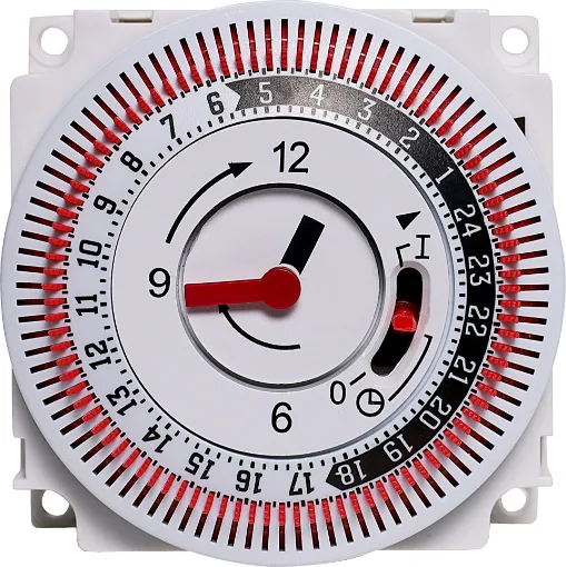 24 hour 240V mains operated ON/OFF timer. ON periods are set manually with the 15 minute increment
tabs. Timer may be manually selected ON or OFF regardless of set time periods. Not suitable for use in direct sunlight. 6.3mm spade connections.