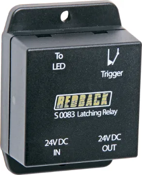24V DC Latching Relay Module This latching relay box offers a compact solution to switching high current circuitry on and off using a low current momentary switch.