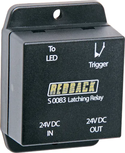 This latching relay box offers a compact solution to switching high current circuitry on and off using a low current momentary switch. 