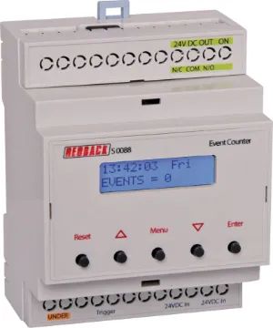 DIN Rail Event Counter Allows you to count the number of instances of a pair of closing contacts. Event times and dates are recorded to the internal Micro SD card for easy review.