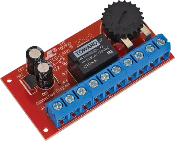 SA-026Q 12V / 24V Programmable PCB Mini Timer The SA-026Q low voltage miniature timer module operates on 12-24V AC or DC. It may be used to modify the activation time of a momentary contact switch for 1-180 seconds, adjustable via onboard variable resistor. May be triggered by a NC or NO contact.