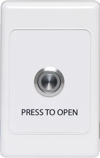 Standard dual cover wallplate fitted with an S0956 blue illuminated metal momentary pushbutton switch. 