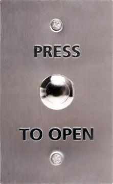 Push To Open Stainless Steel Wallplate Standard dual cover wallplate fitted with an S0921 green LED illuminated momentary pushbutton switch.