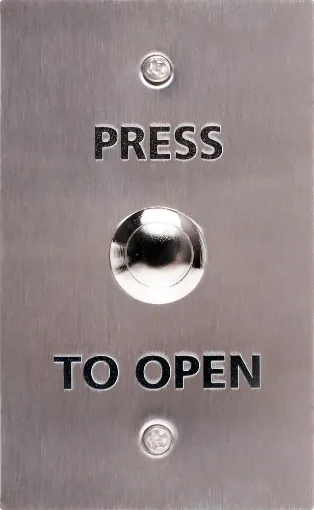 Standard dual cover wallplate fitted with an S0921 green LED illuminated momentary pushbutton switch. 